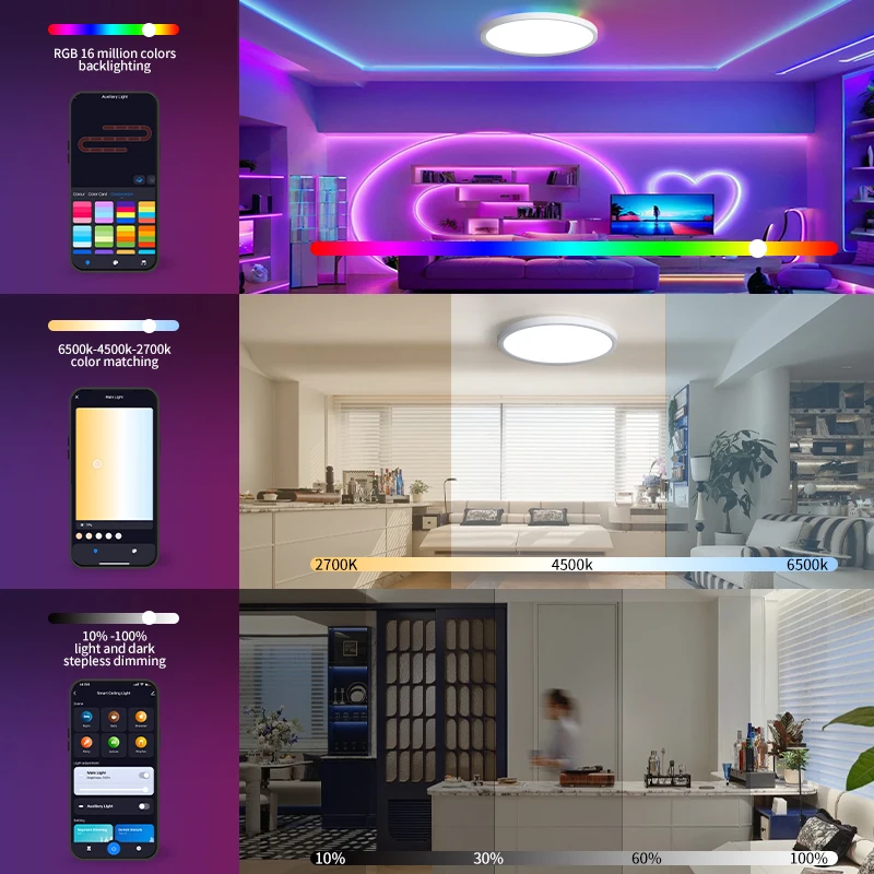 BENEWTON-lámpara de techo inteligente TUYA para decoración de habitación, luz Led RGB, por aplicación Control por voz, Alexa, Google, para el hogar