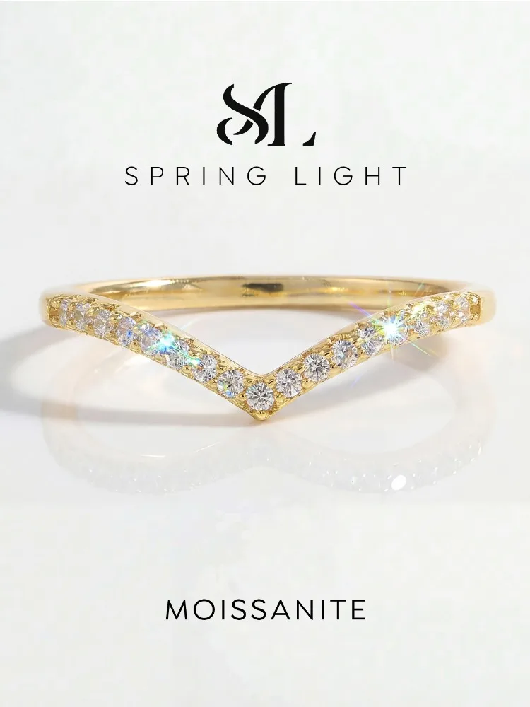 Anillos brillantes de moda en forma de V con diamantes de moissanita auténtica para mujer, joyería de compromiso y boda de plata de ley 925