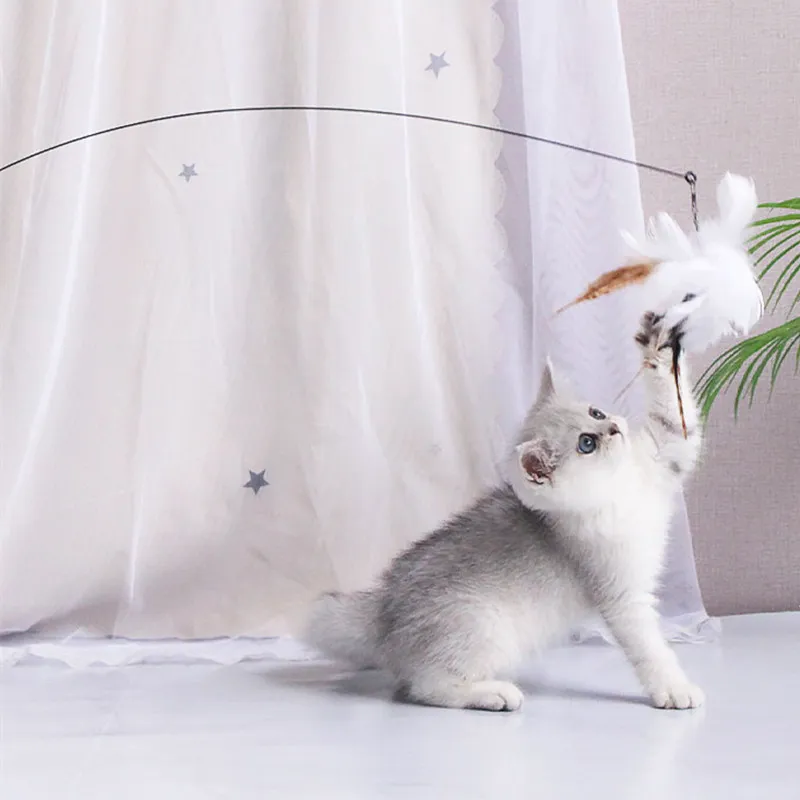 Juguete para gatos, divertidos juguetes interactivos para gatos, juguetes de plumas para gatos, juguete para gatos resistente a mordeduras con palo con ventosa, suministros para mascotas