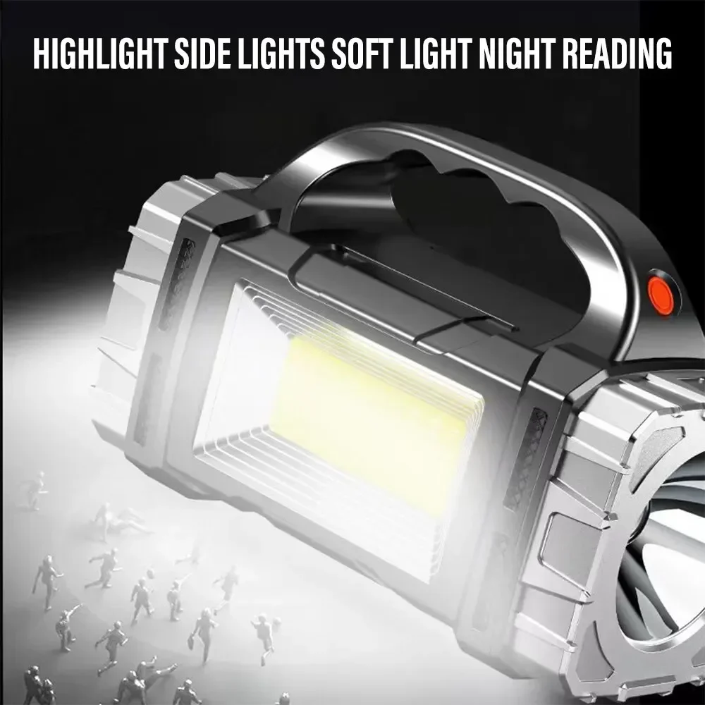 Potente linterna LED 2024 USB + linterna Solar recargable COB para acampar al aire libre reflector portátil banco de energía al aire libre
