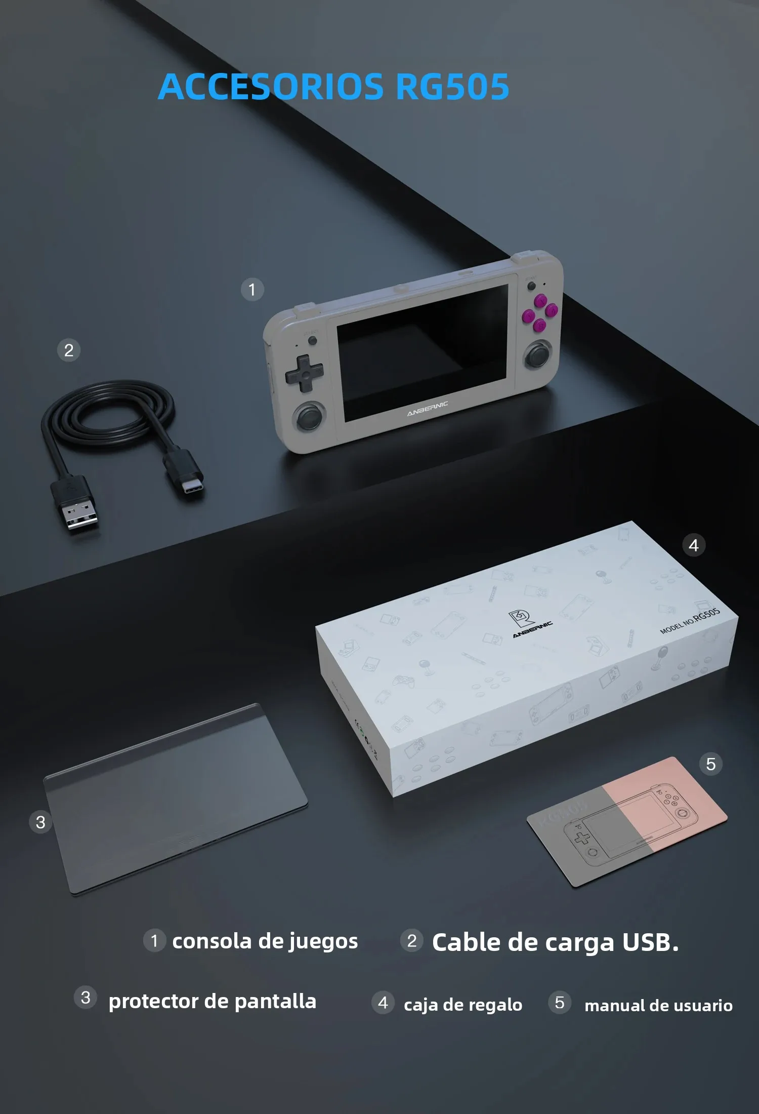 Anbernic RG505 Nueva Consola de Juegos Portátil con Sistema Android 12, Unisoc Tiger T618, Pantalla OLED de 4.95 Pulgadas, Joystick Hall y Actualización OTA