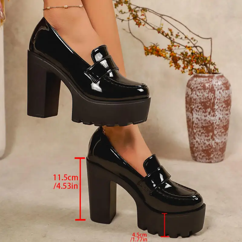 Mocasines de plataforma gruesa de charol de lujo para mujer, zapatos de tacón superalto sexis con parte inferior gruesa para fiesta, zapatos de oficina para mujer 2026