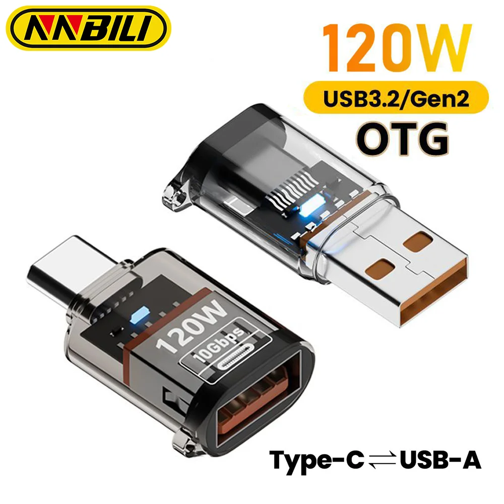 Adaptador OTG NNBILI 120W USB3.2 Gen2 Hembra a USB-C Macho, Carga Rápida y Sincronización de Datos para iPhone 16 15 Pro Max, Samsung, iPad, Laptop, PC