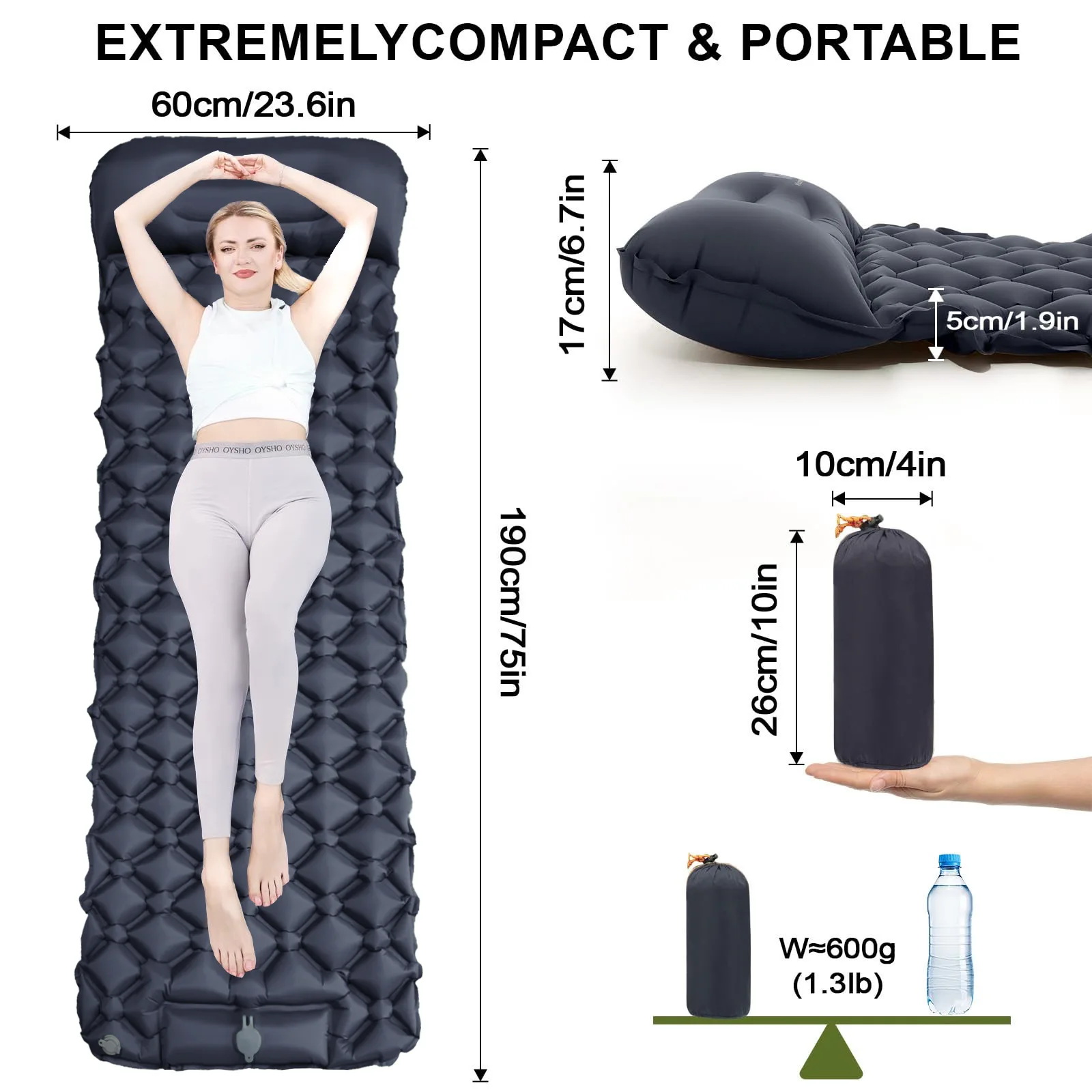 Colchón inflable para acampar al aire libre, colchoneta para dormir con almohadas, colchoneta de aire ultraligera, bomba infladora integrada para senderismo