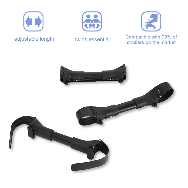 Conector de 3 piezas para cochecito de bebé gemelo, articulaciones universales, tripliegues, carrito infantil, correas de seguridad, gancho de seguridad ajustable