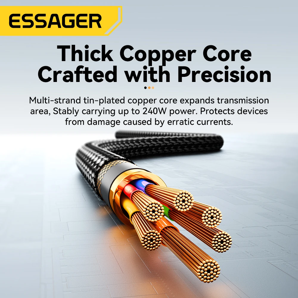 Essager 240W USB tipo C a USB C Cable para Macbook iPad Samsung Huawei PD Cable de carga rápida 5A E-Marker Chip USB C rápido