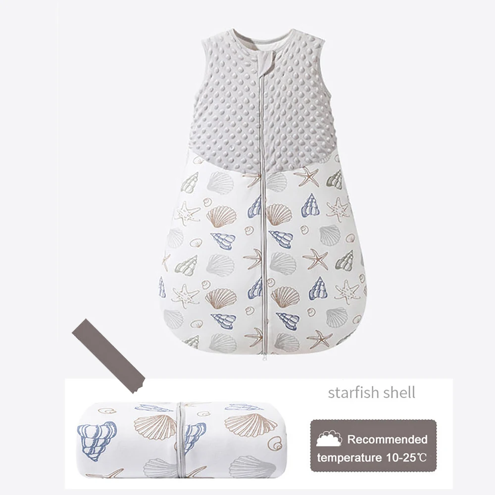 Saco de dormir para bebé de 3 a 24 meses, saco de dormir para bebé de otoño, manta 1,5 Tog, Doudou, sensación suave, estampado de concha de estrella de mar, estilo de chaleco