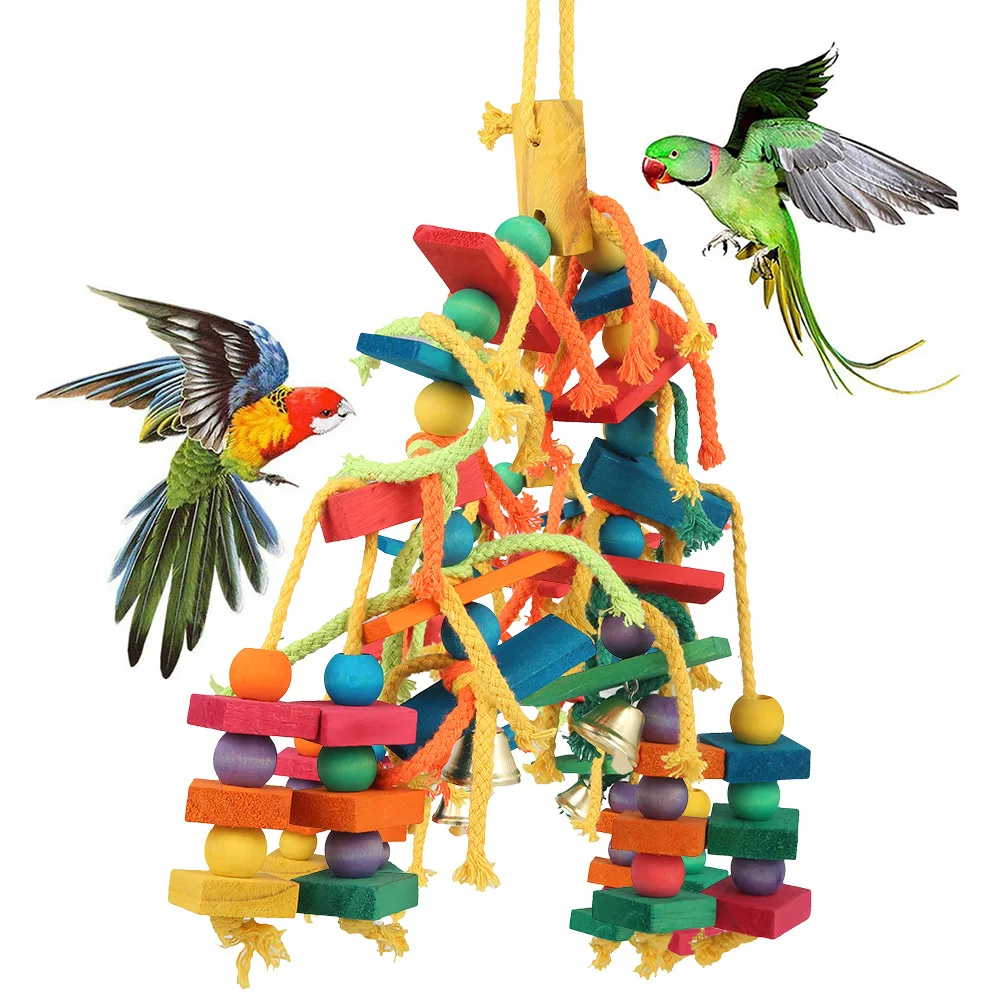 Juguetes de madera para loros y pájaros, jaula para pájaros de amor, juguetes divertidos de entrenamiento para pájaros, cuerda de algodón, juguete para loros, resistente a mordeduras, juguete para rasgar pájaros, producto para mascotas