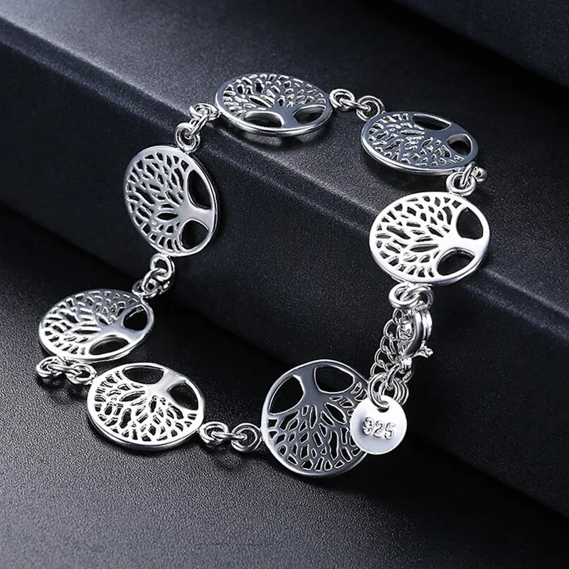 Nueva pulsera de plata de ley 925, pulsera de árbol de la vida para mujer, regalos de joyería de compromiso