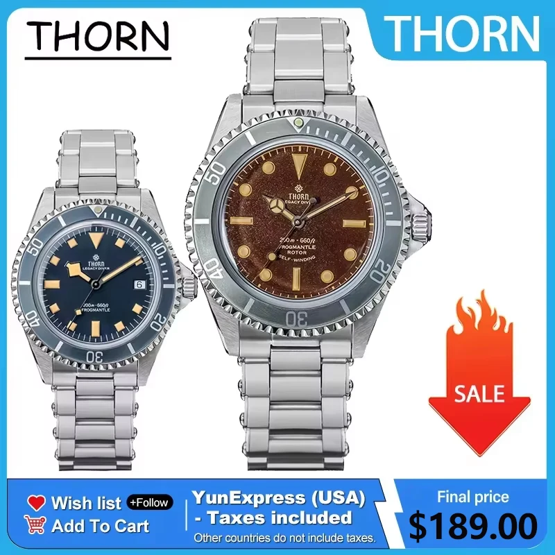 Reloj de Buceo para Hombre Thorn T023 V3 de 40 mm, Movimiento Automático PT5000, Relojes Mecánicos Vintage, Resistencia al Agua de 200 m, Zafiro