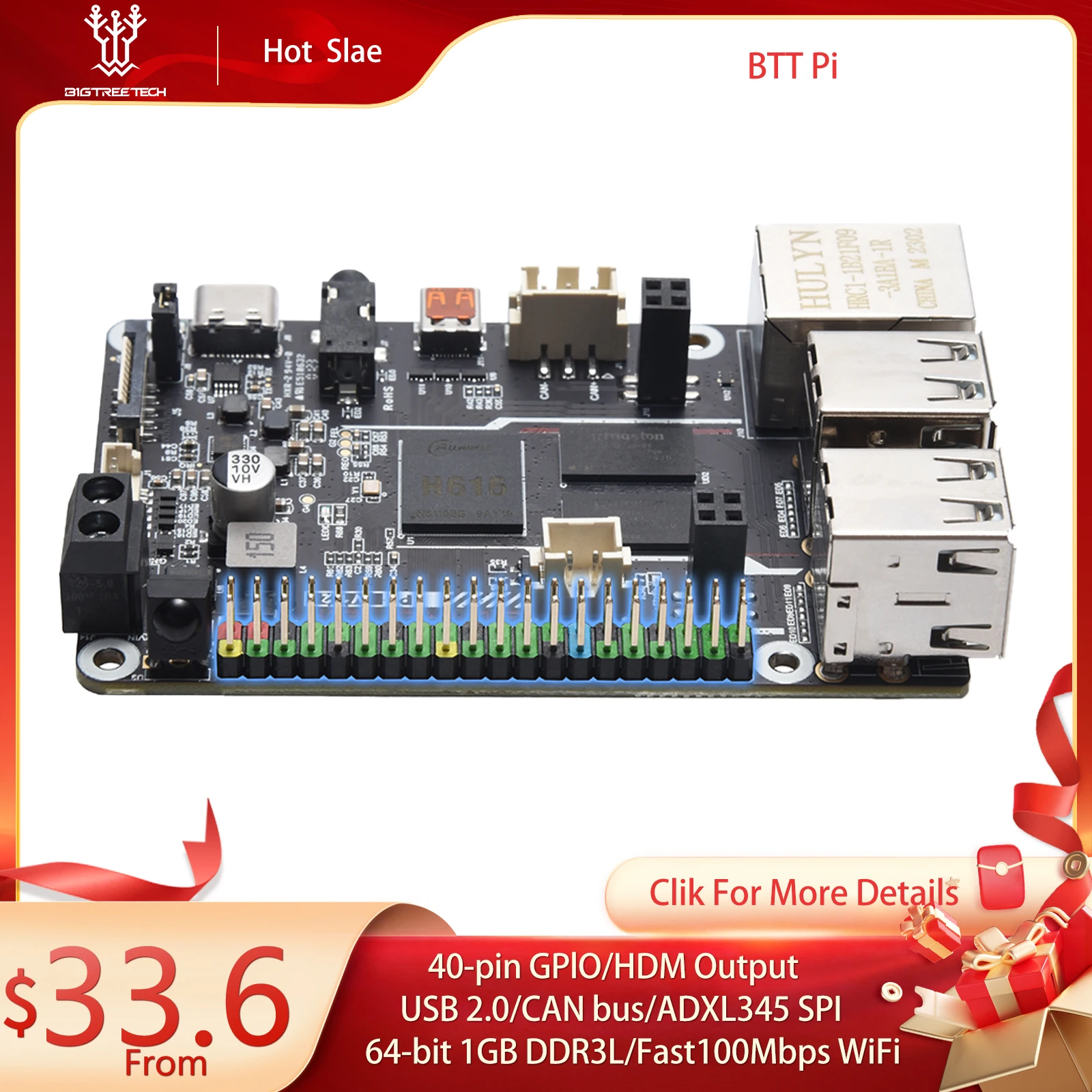 BIGTREETECH-procesador BTT PI V1.2 de cuatro núcleos  dispositivo con WiFi 2.4G 40 Pines  GPIO VS Raspberry PI para impresora 3D Klipper I3 CoreXY