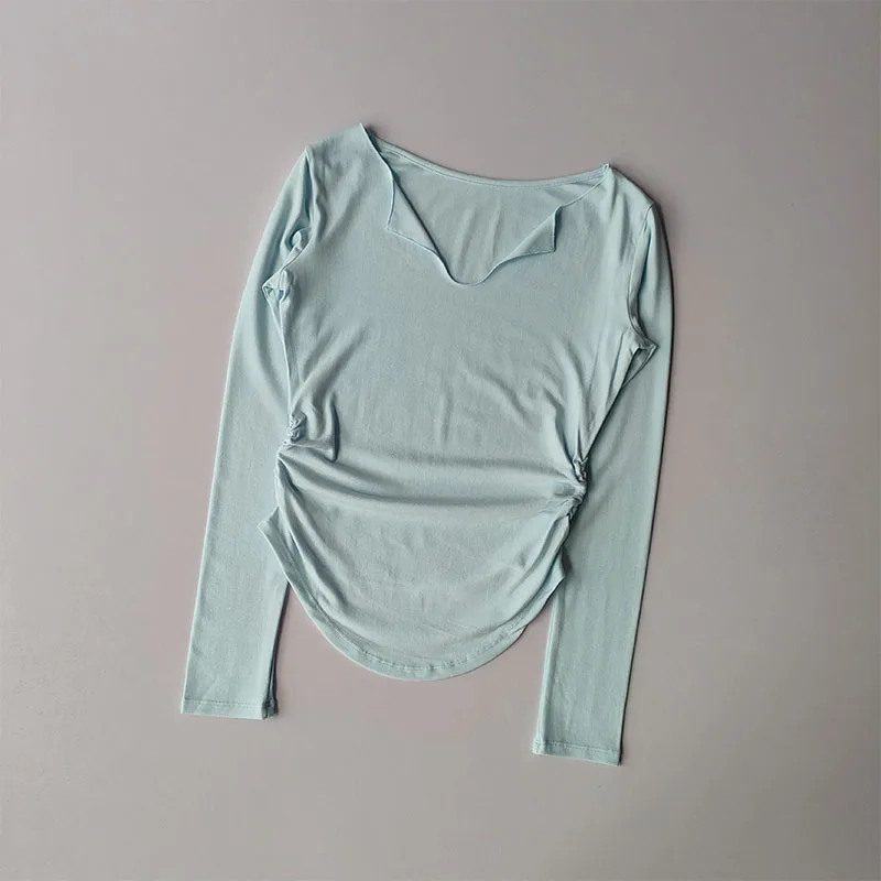 Top deportivo ajustado con cuello en V para mujer, ropa de Yoga de secado rápido para correr, Fitness, Pilates, camisetas de manga larga, prendas de vestir de otoño