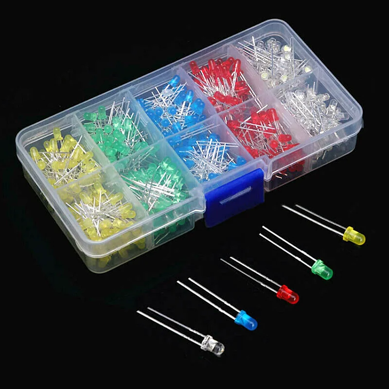 100-500 Uds., 3mm 5mm, Kit surtido de diodos LED, blanco verde rojo azul amarillo, Kit electrónico de diodo emisor de luz LED, luces indicadoras