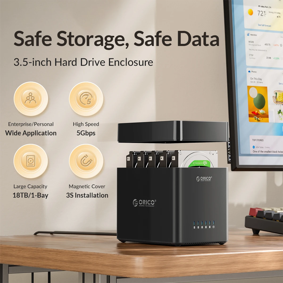 ORICO DS Series 5 Bay Caja de disco duro USB de 3,5 pulgadas Tipo magnético SATA a USB3.0/Tipo-C HDD para minería de Altcoins