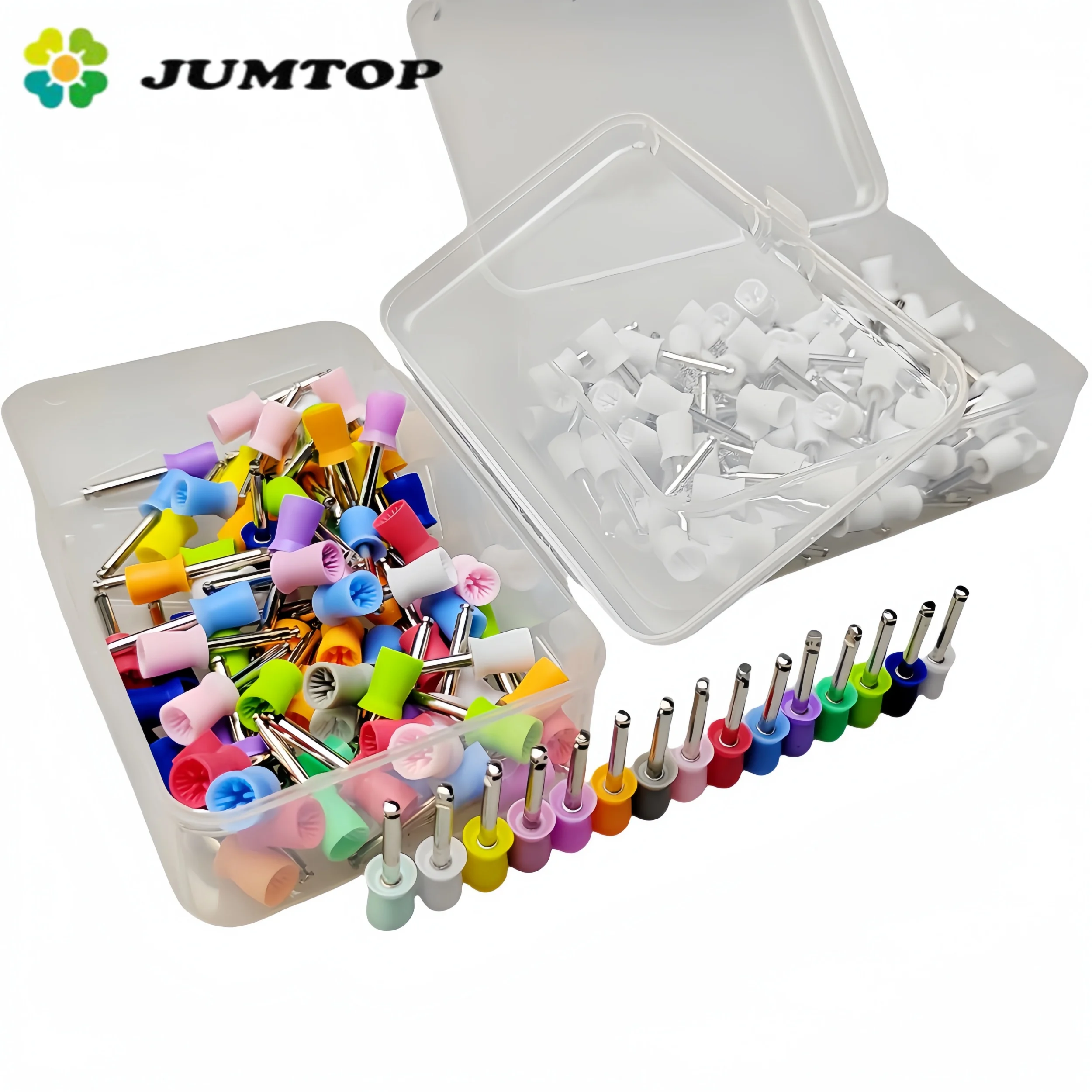 JUMTOP-taza de pulido Dental tipo pestillo, cepillo de goma para dientes, taza de Prophy para pieza de mano Contra ángulo de baja velocidad, 100 unids/lote por caja