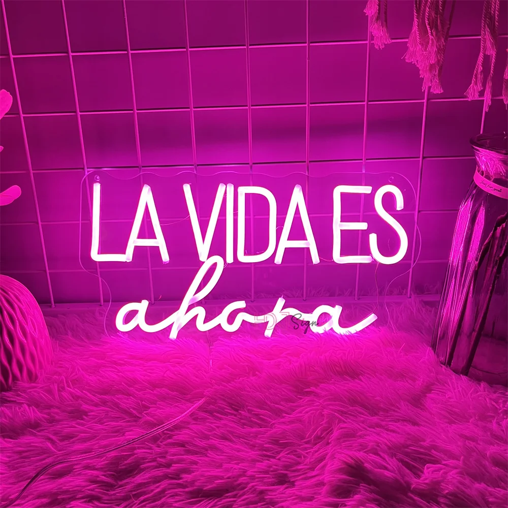 Letrero Led de neón español LA VIDA ES Ahora, luz LED nocturna, letrero USB, decoración de pared de dormitorio, luces de neón para decoración de Bar de boda