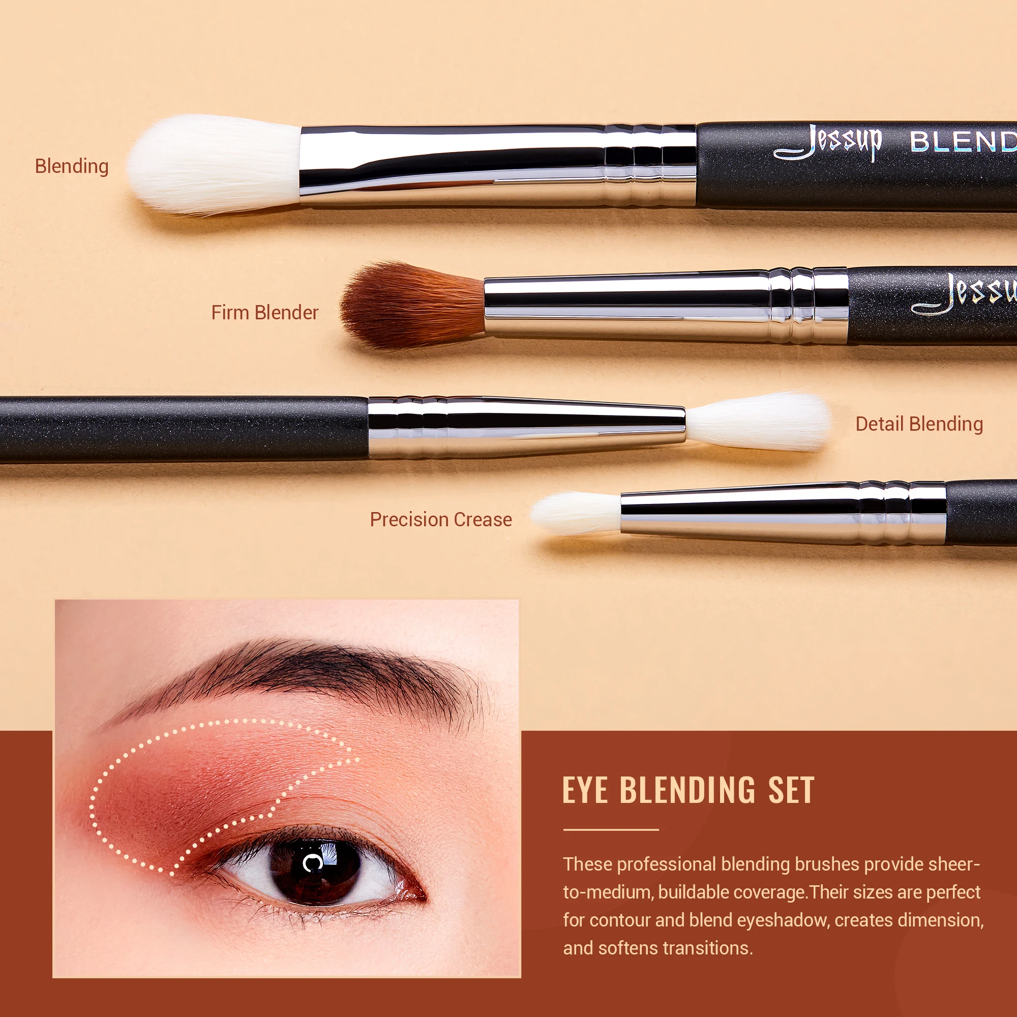 Set de Brochas de Maquillaje para Ojos Jessup, Brocha Profesional para Difuminar Sombras, Brocha Sintética para Delinear el Contorno del Ojo, T338