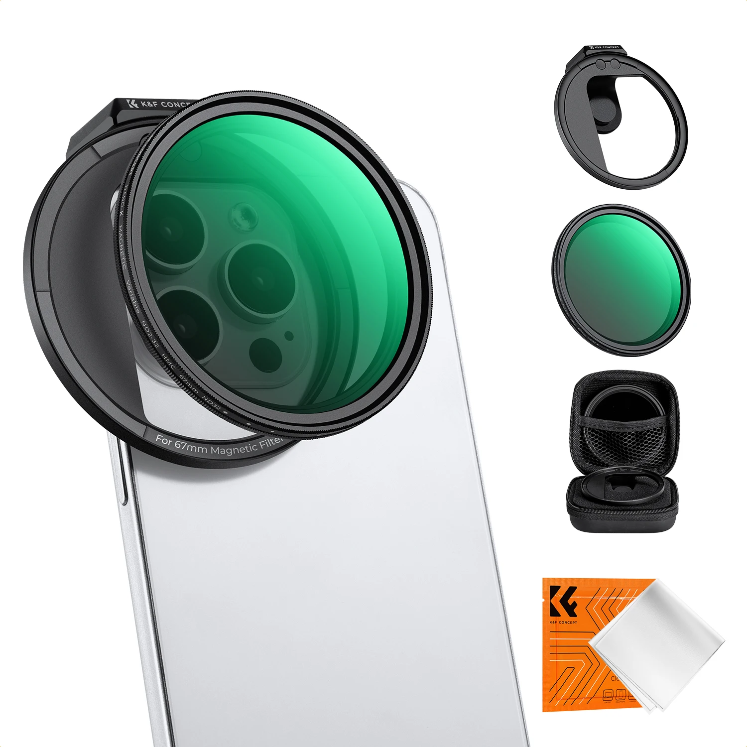 K & F Concept-Kit de filtro magnético con Clip, 67mm, ND2-32 Variable, filtro CPL y montaje adaptador para todos los teléfonos, iPhone 15, 14, 13, 12
