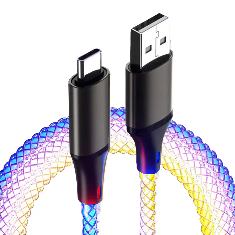 Cable de datos de carga rápida para móvil, cargador de TYPE-C de 66W, con luz RGB de 6A, para iPhone 15 Pro, Huawei y Samsung