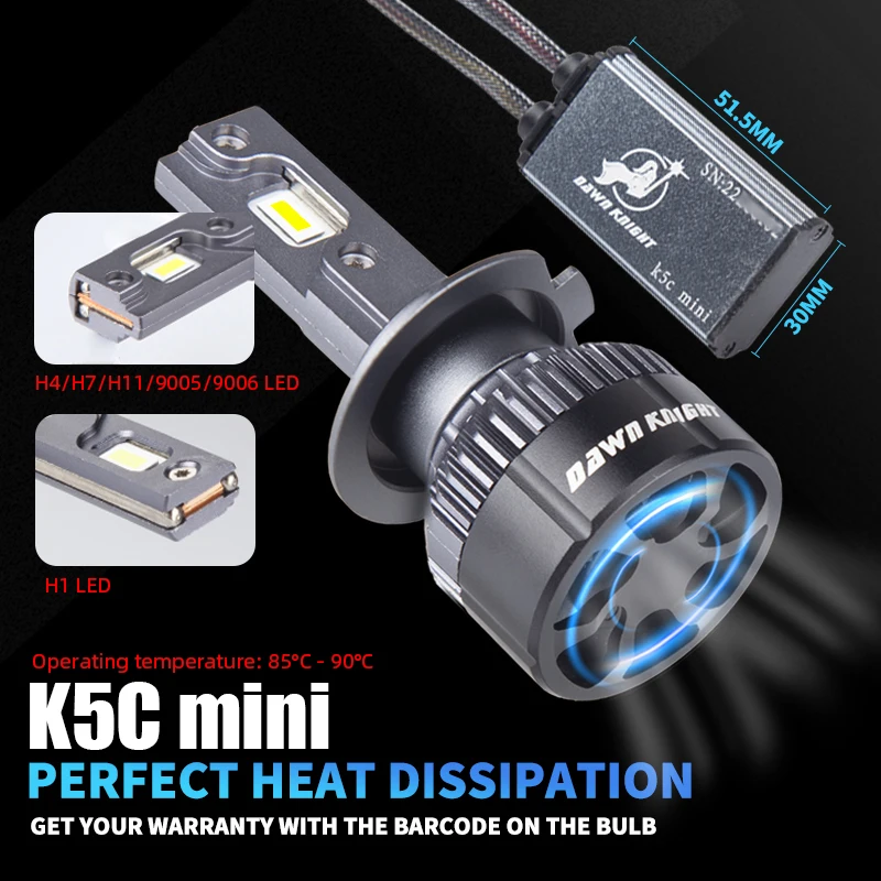 DAWNKNIGHT K5C Mini 40W H7 H4 versión de larga duración bombilla de faro Led 4300K K6C Led HB3 H11 bombilla de lámpara H1 HB4 luces Led para coche 12V