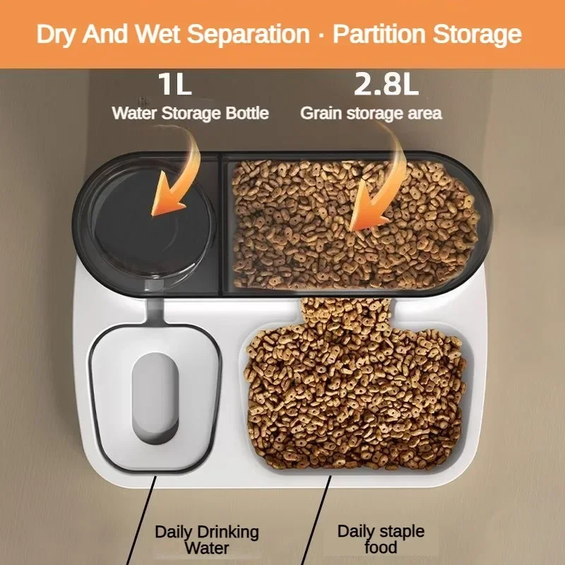 Alimentador automático 2 en 1 para mascotas, contenedor de almacenamiento de alimentos secos, fuente de agua Visible de plástico grande para mascotas, dispensador automático de alimentos para mascotas