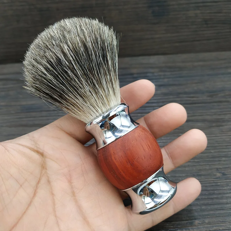 Brocha de afeitar Dscosmetic Man Pure Natural con mango de madera roja para afeitado en húmedo para hombre