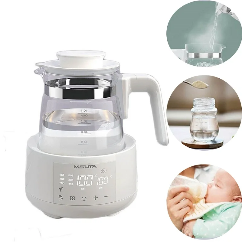 Hervidor de vidrio con regulador de leche inteligente de temperatura constante de 1200ml, hervidor eléctrico de leche en polvo para bebé, calentador de leche multifuncional de 220V