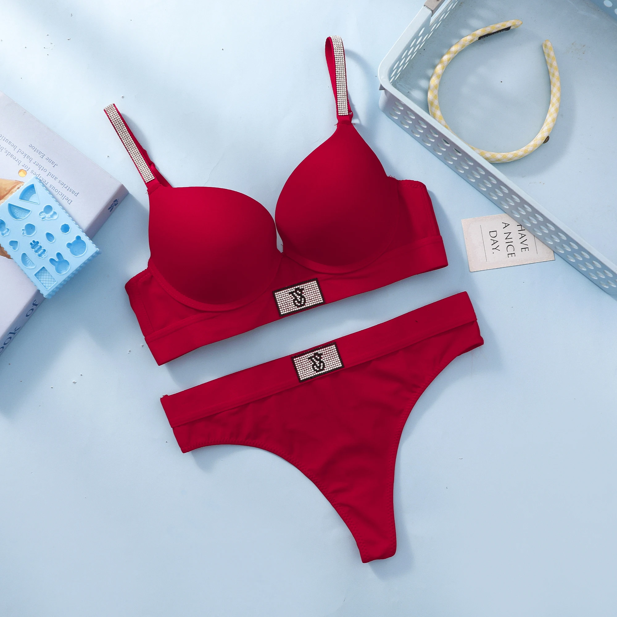 Conjunto de sujetador push-up con tirantes brillantes y logo de Victoria's Secret Very Sexy, tanga brillante con letras, lencería sexy para mujer.