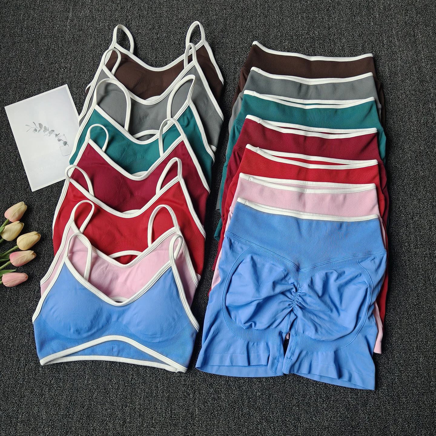 Traje de Yoga melocotón para glúteos para mujer, sujetador sin costuras con tirantes para gimnasio, cintura alta, levantamiento de cadera, pantalones cortos ajustados para el vientre, conjunto de Fitness