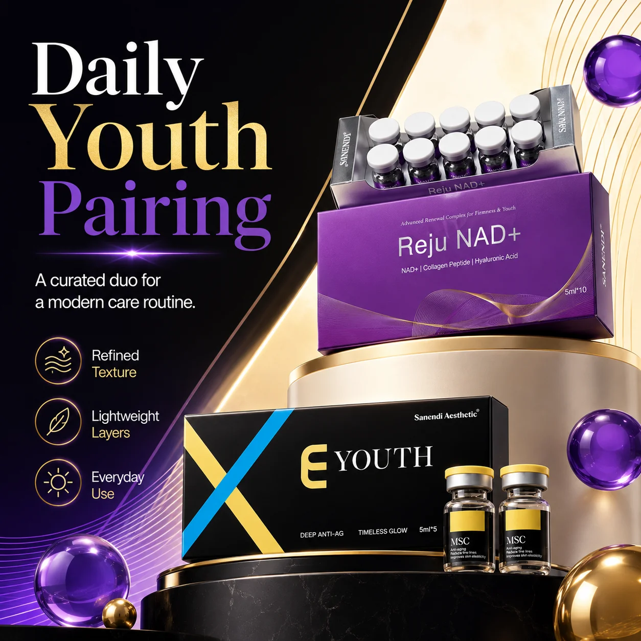 SANENDI NAD+ Youth Fresh Kit Exomes, Ácido Hialurónico, Cuidado de la Piel Coreano, Hidratación, Der.pen, Cuidado Facial, Acabado Suave, Cuidado Diario