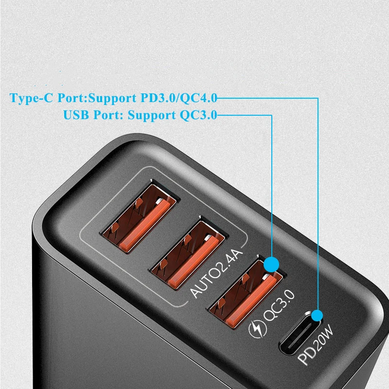 Cargador USB C de 60W PD TypeC, cargador de carga rápida QC3.0, adaptador de corriente de pared para iPhone, Xiaomi, Samsung, Huawei, cargador de viaje para teléfono
