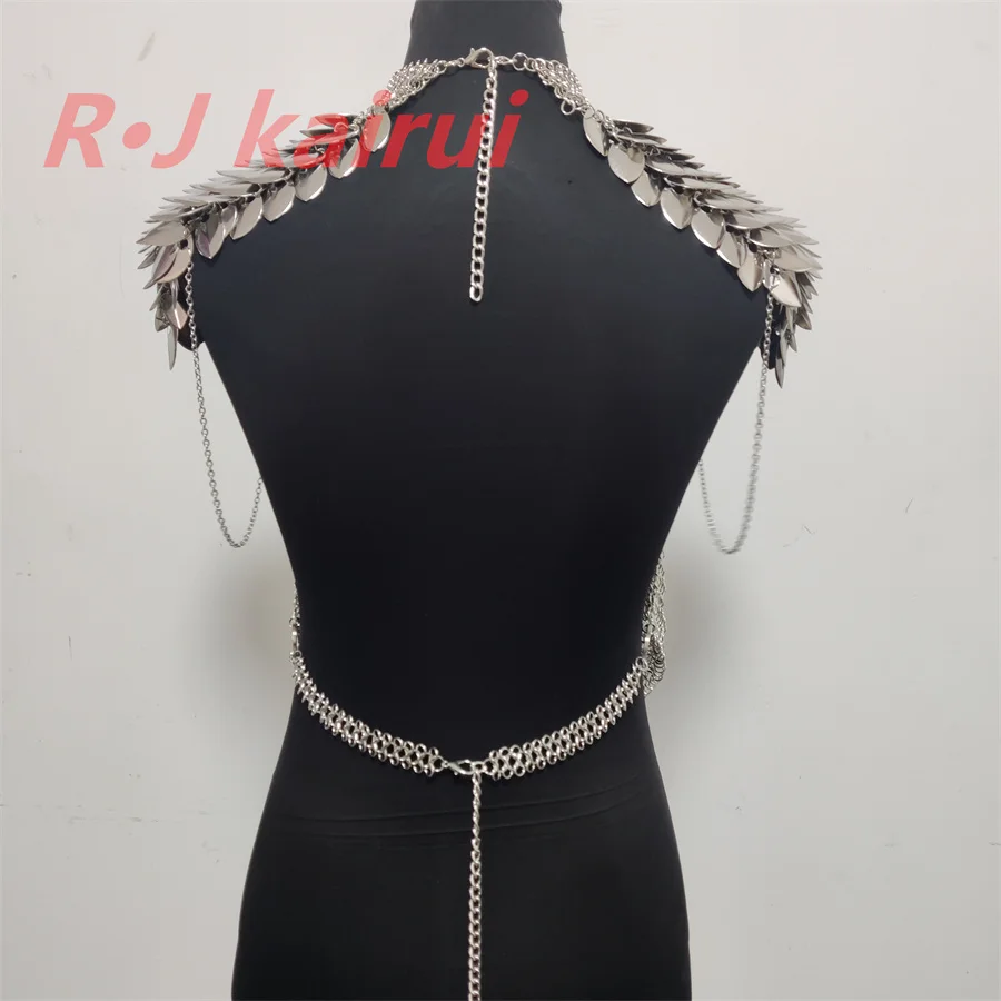 Nueva moda Metal sirena escamas de pescado cuello hombro cadenas capas cota de malla dragón escala hombro joyería 3 colores