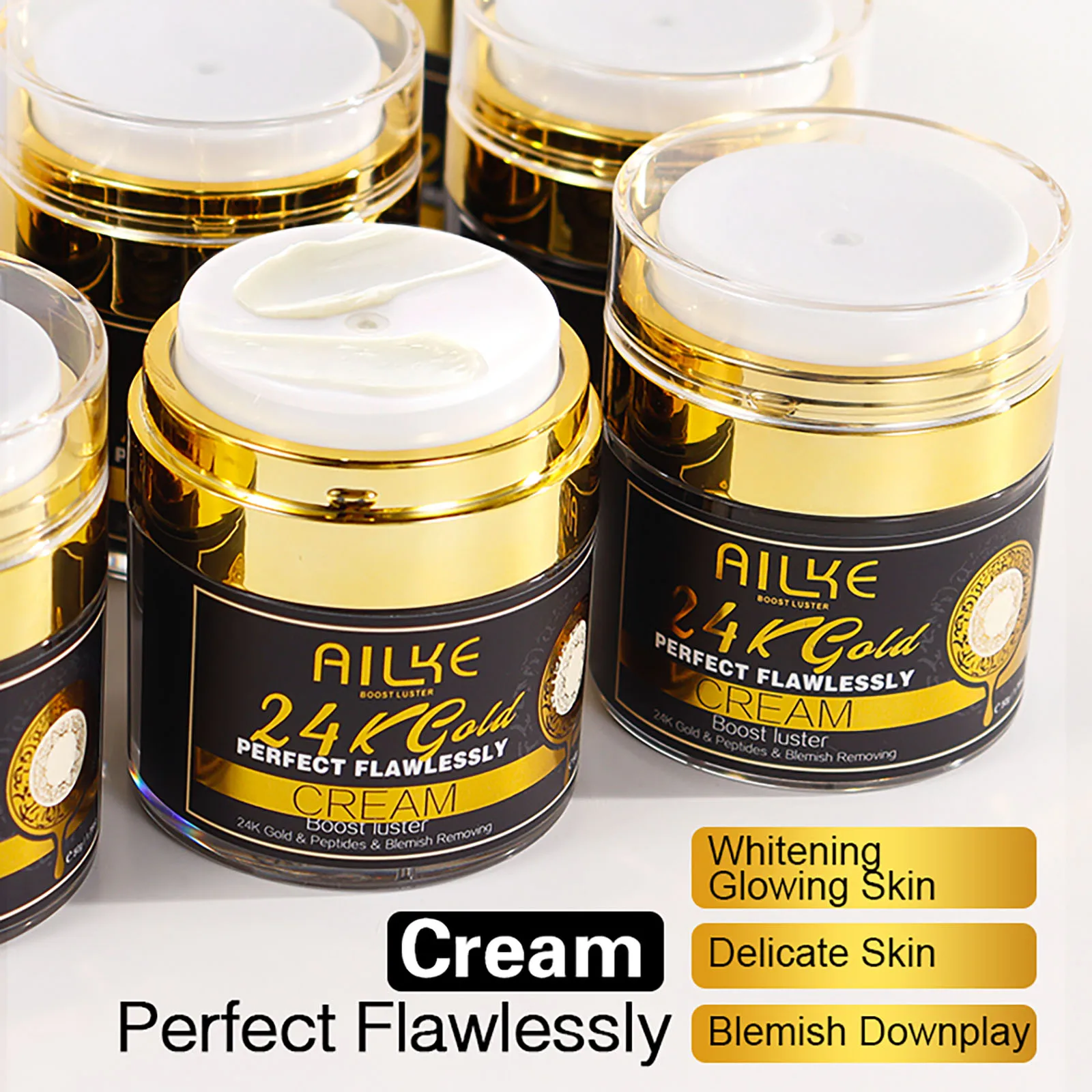 AILKE 24k Gold Crema facial perfecta y impecable, blanqueadora, reduce las manchas oscuras, la melanina, mejora la piel opaca, con vitamina de glutatión