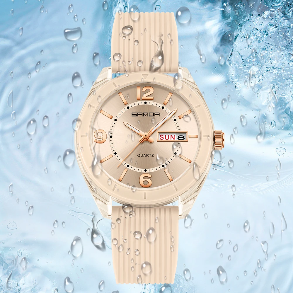 Reloj de cuarzo SANDA para mujer, resistente al agua, fecha automática, semana, elegante reloj de pulsera de lujo para mujer, relojes analógicos impermeables para mujer