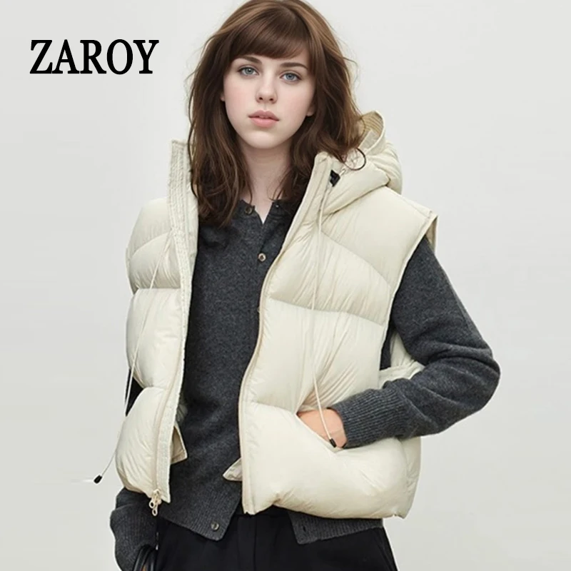 ZAROY, chaquetas y chalecos de otoño e invierno para mujer, chaleco informal con capucha y bolsillos con cremallera, ropa de abrigo, chaqueta sin mangas de algodón, куртка