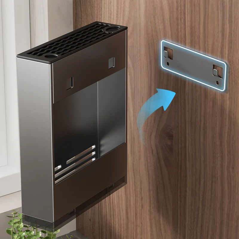 Tubo de palillos montado en la pared, estante de cocina para colgar en la pared, herramienta sin perforaciones, cortador de descanso, drenaje, caja de almacenamiento de jaula de palillos de acero inoxidable