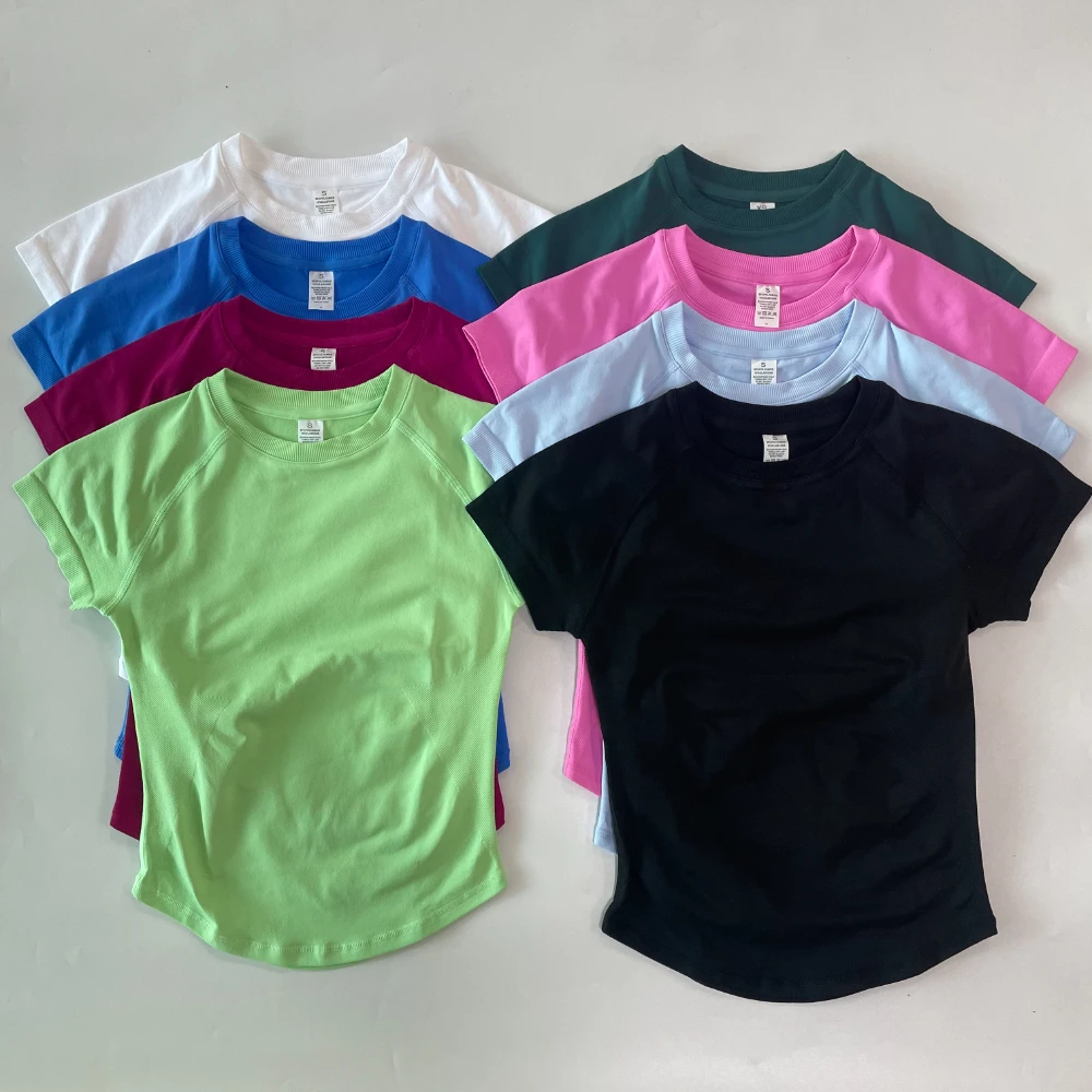 Top de manga corta palangre para mujer, Top corto de gimnasia, camiseta ligera para Yoga, ropa de entrenamiento elástica, camisetas deportivas para correr