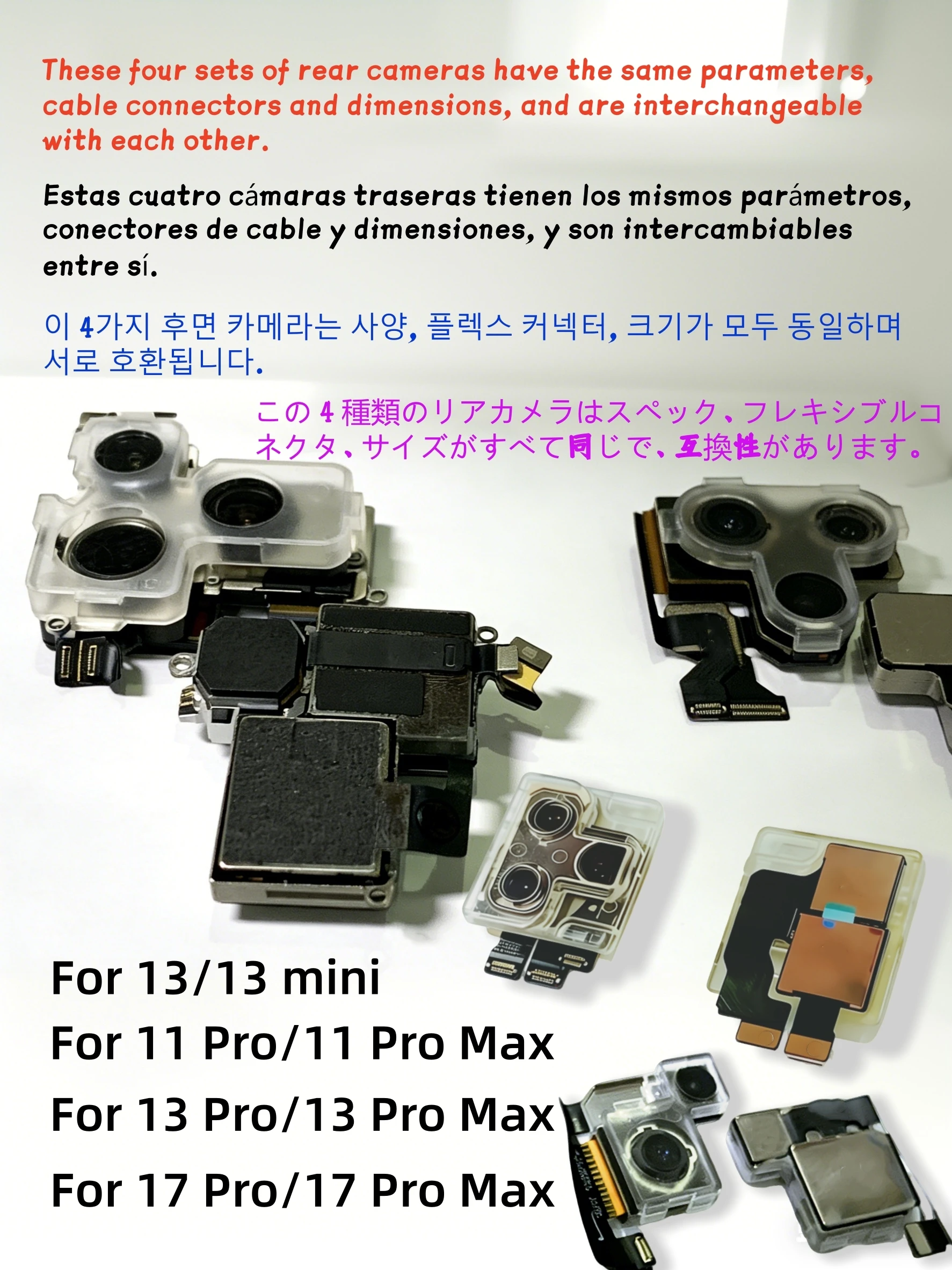 Cámara Trasera Completamente Probada con Cable Flexible para iPhone 11 12 13 14 15 16 17 Pro Max 12/13 Mini, Pieza de Repuesto para Cámara Trasera