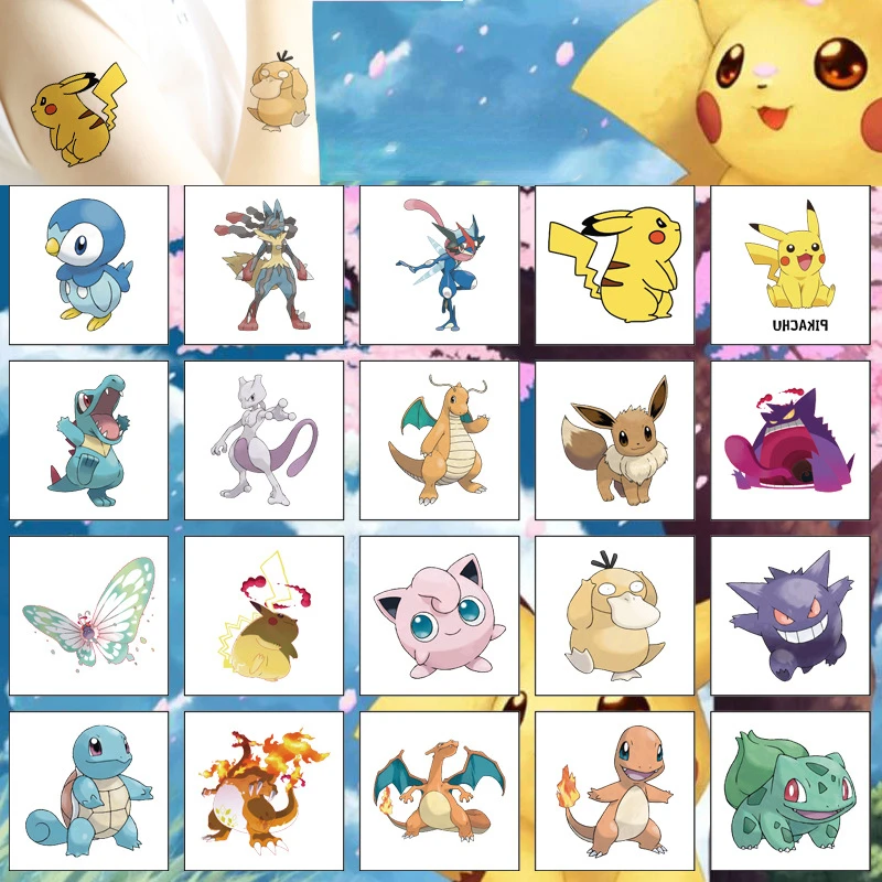 20 unids/set Pokemon Pikachu tatuaje pegatinas impermeable lindo Pikachu pegatina divertida niños niñas Navidad cumpleaños regalo recompensa juguete