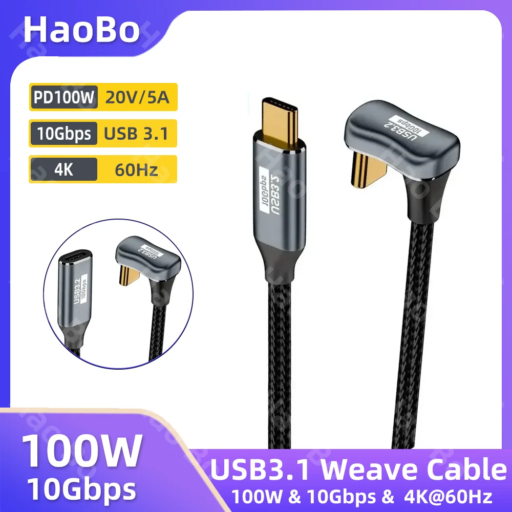 Cable USB3.1 en forma de U, 10Gbps, tipo C a tipo C, ThunderBolt 3, PD100W, 5A, USB-C, para iPhone 15 Pro Max, MacBook Pro, Samsung, Xiaomi