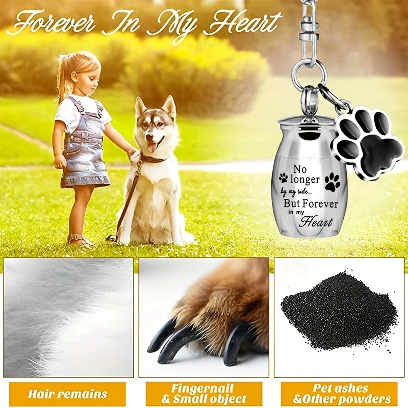 Llavero de urnas para mascotas, perro/gato para cenizas, joyería de cremación, recuerdo conmemorativo con estampado de pata