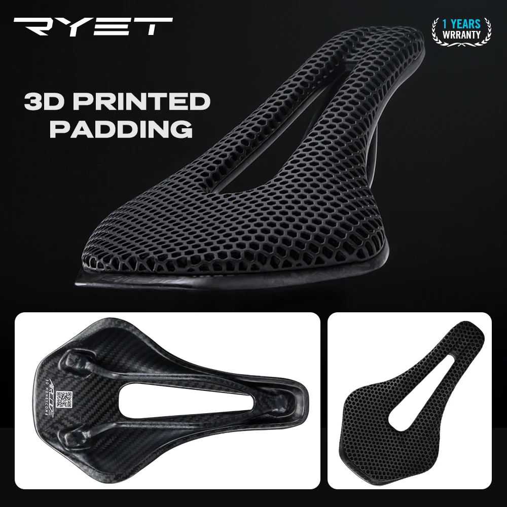 RYET-sillín de bicicleta con estampado 3D, ultraligero, de fibra de carbono, hueco, cómodo, transpirable, para bicicleta de montaña, grava, piezas de asiento de ciclismo