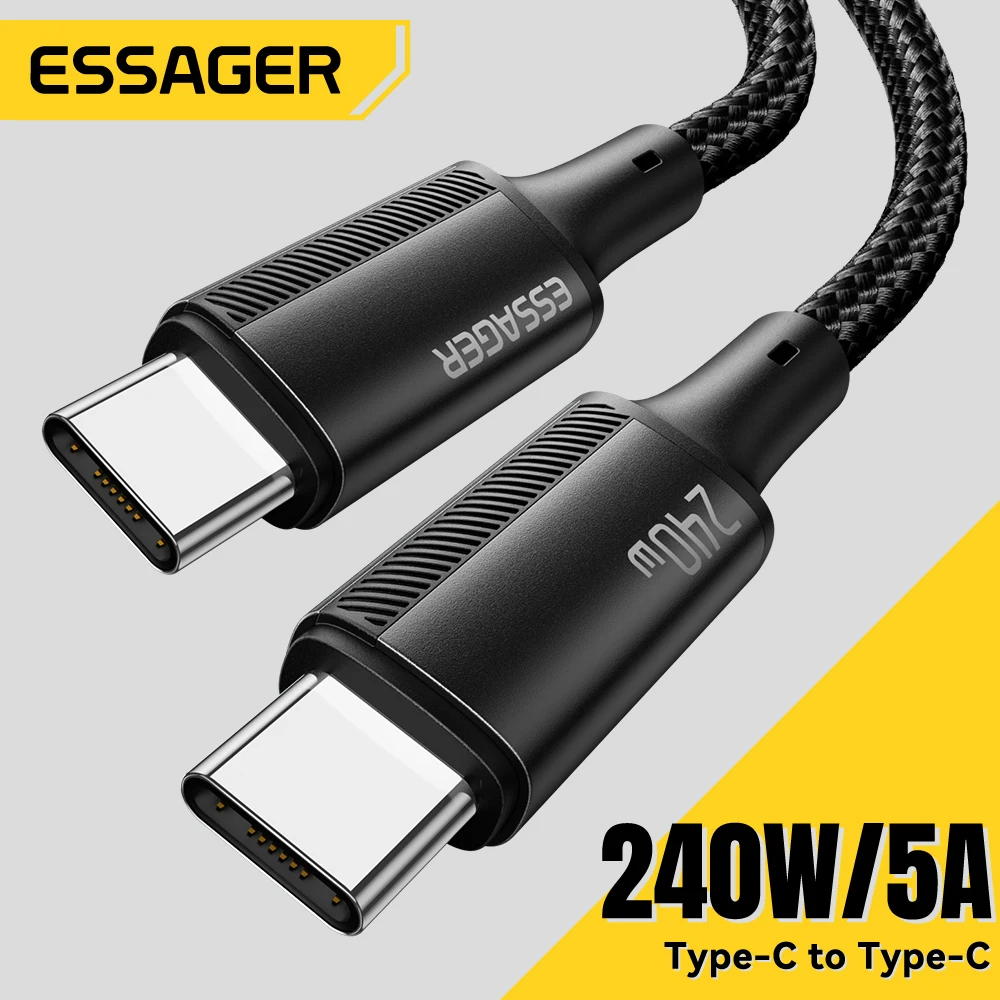 Essager 240W USB tipo C a USB C Cable para Macbook iPad Samsung Huawei PD Cable de carga rápida 5A E-Marker Chip USB C rápido