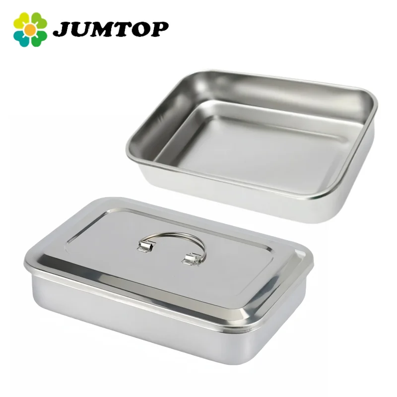 JUMTOP Bandeja de instrumentos dentales con tapa, equipos de enfermería quirúrgica de acero inoxidable, herramientas, contenedor esterilizador, almacenamiento de odontología