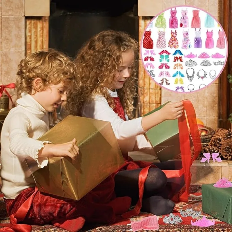 32 piezas de ropa y accesorios aleatorios para muñecas, 10 piezas de vestidos de moda 22 piezas de zapatos, gafas, collares, bolso para muñeca Barbie