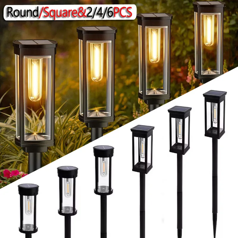 Luces solares Retro para caminos, Bombilla incandescente impermeable para exteriores, decoración de paisaje para pasarela, patio trasero, 2/4/6 Uds.