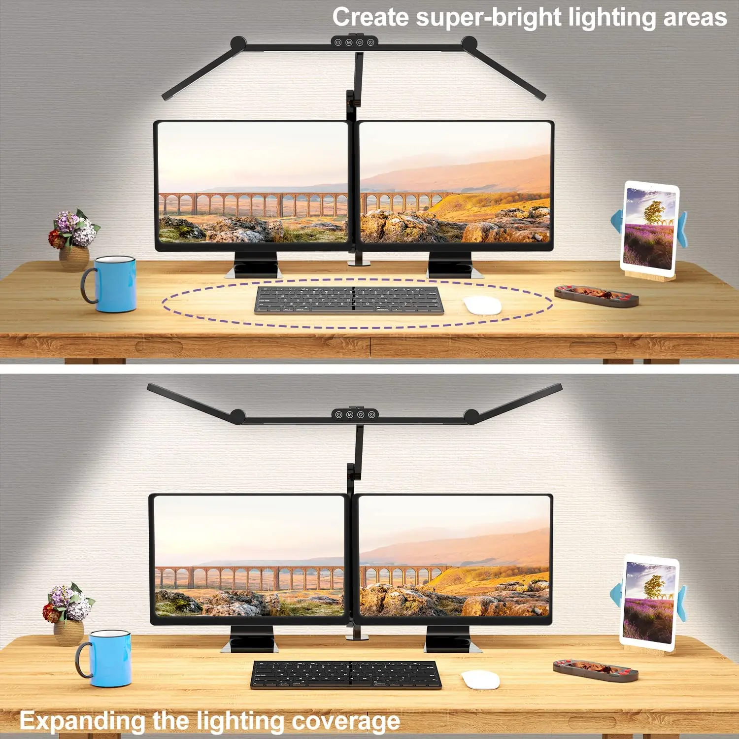 Lámpara de escritorio LED con abrazadera, lámpara de escritorio de arquitecto para oficina en casa con iluminación de ambiente, luz de escritorio con atenuación automática ultrabrillante de 24W