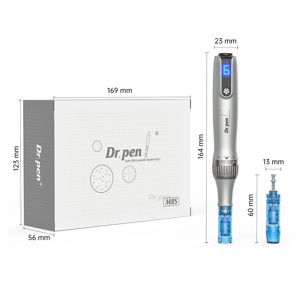 Dr. Pen M8S Dermapen Eléctrica Original – 0.25 mm, 6 Velocidades, Pantalla de Carga, Cartuchos Antirretroceso, Versión Recargable con Indicador de Batería para Tratamiento Facial Profesional