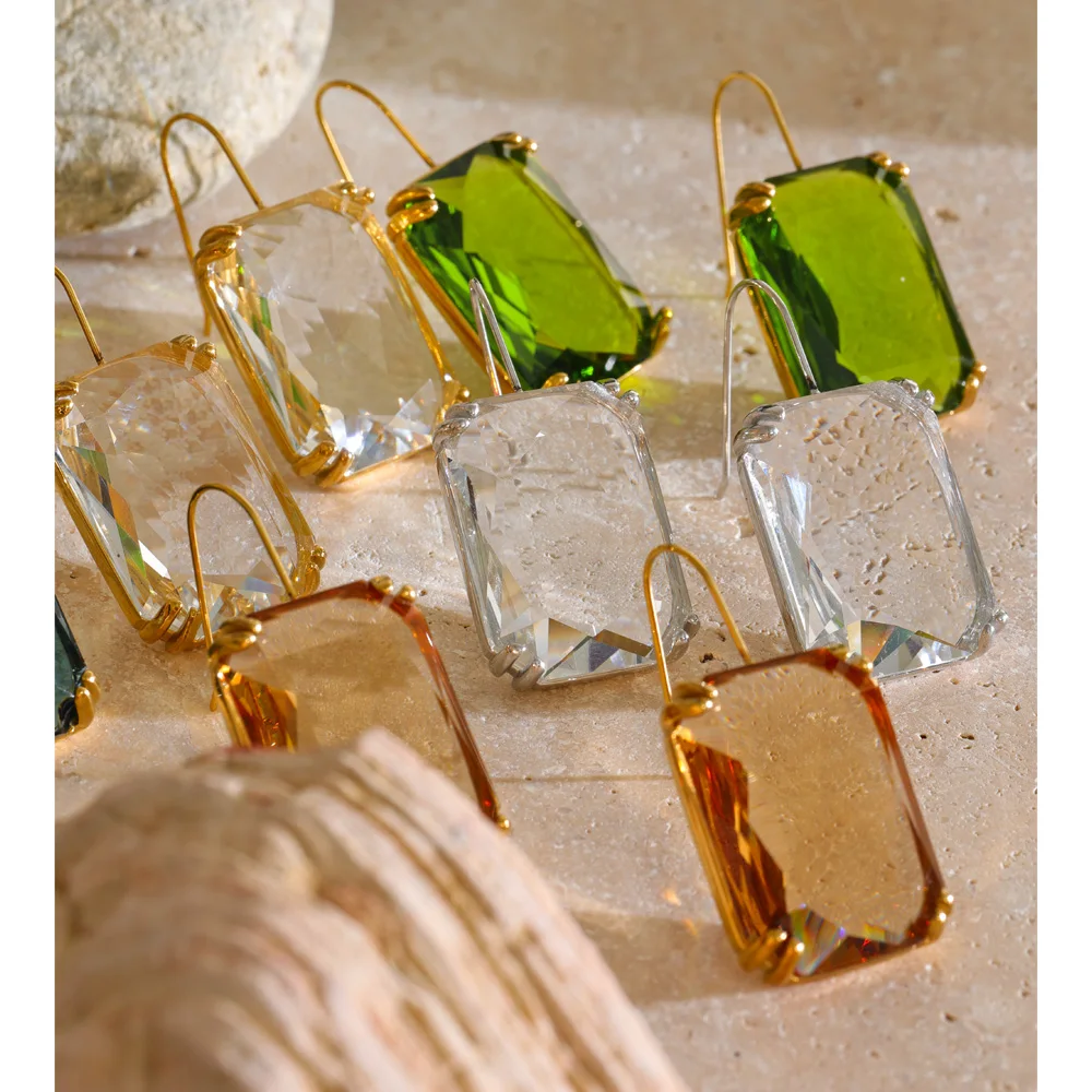 Pendientes de Acero Inoxidable Yhpup con Cristal K9 Rectangular, Multicolor, Brillantes, Transparentes, Exquisitos, Regalo de Joyería Estética
