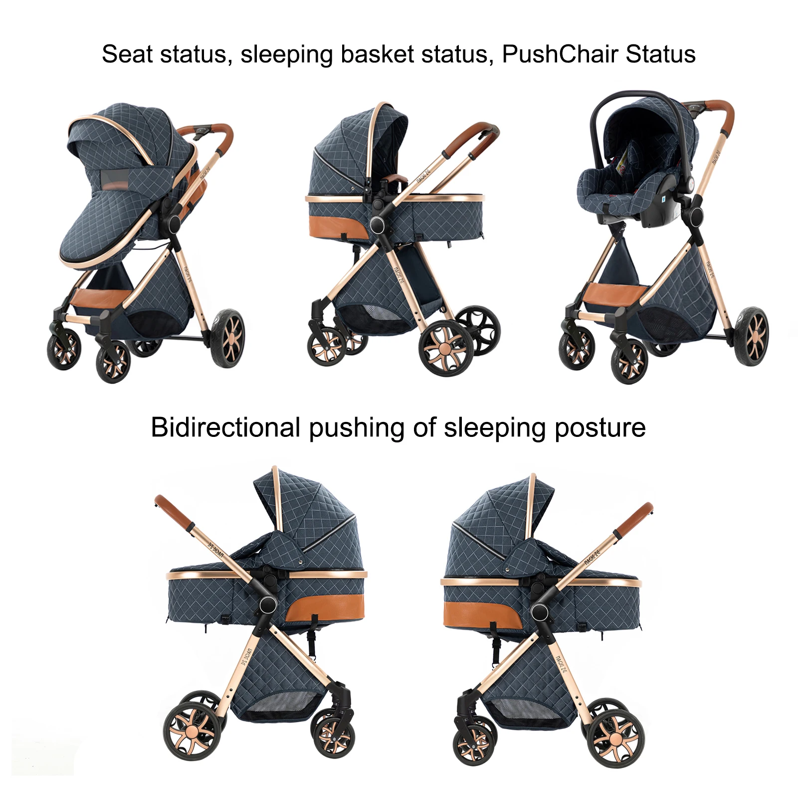 Cochecito Ligero de Cuatro Ruedas, Accesorios para Bebés, Cochecito Ligero 3 en 1, Portabebés para Recién Nacidos